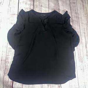 Banana Republic Black Notched V-Neck Ruffle Flutter Sleeve Blouse Top Medium